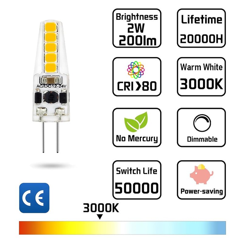 Geminilite G4 LED Bulb 12V Dimmable 2W=20W Halogen Warm White