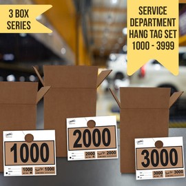3000 Automotive 3 Part Service Dispatch Numbers Mirror Hang Tags Numbered 1000, 2000, 3000 RL78 Style Color Coded Tan Service Dispatch Numbers with 1.25” Slotted Hang Tag Cutout