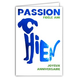69-9007 Birthday Card + Envelope 12 x 17.5 cm Blue Glossy Dog Silhouette in the Shape of a Puppy Canine Passion Animal More Faithful Friend of Man Design Print Made in France