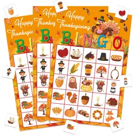 JUESMOS Fall Thanksgiving Bingo Cards 24 Players Turkey Pumpkin Thanksgiving Bingo Games for Kids Adults Autumn Thanksgiving Party Games Supplies Favors for Family School Classroom Game Activities