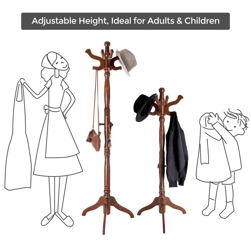 VASAGLE Coat Stand, Solid Wood Freestanding Coat Rack with 11