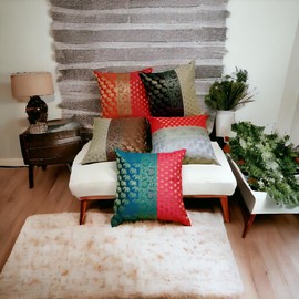 COTSILER 16X16 Indian Ethnic Silk Banarasi Decorative Cushion Cover for Home and Gift (16 x16, Mix Patchwork)