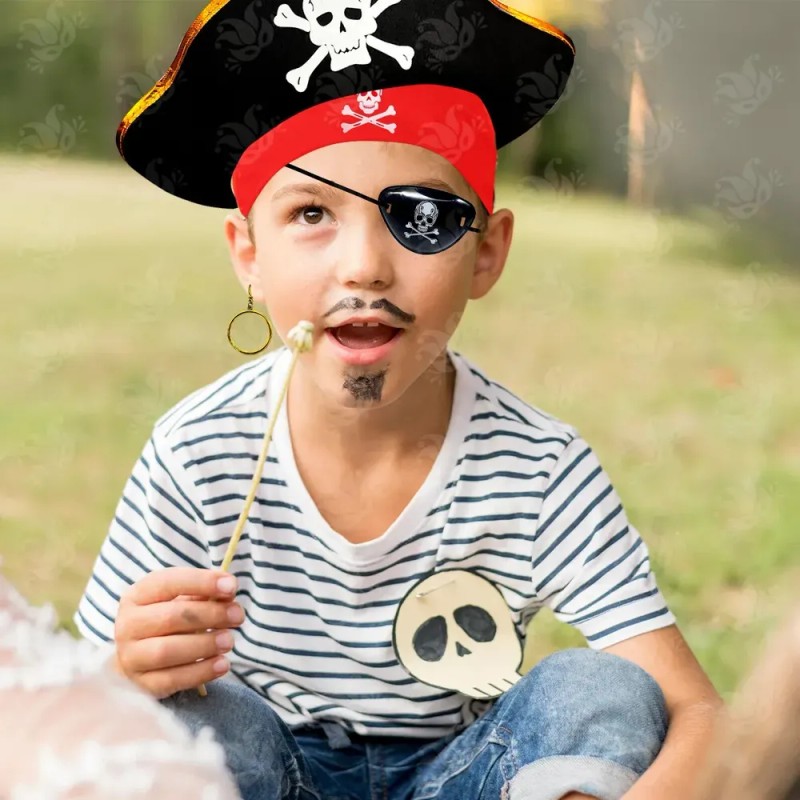 Sombrero Pirata Dorado Y Parche Calavera Capitán Halloween