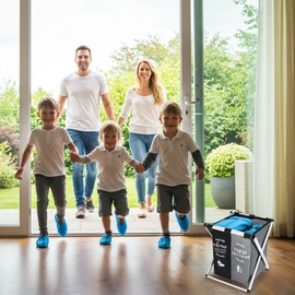 Decorniqu Disposable Shoe Cover Dispenser Box Foldable Waterproof Fabric Holder Storage Bin with Welcome Please Cover or Remove Shoes and Used Shoe Covers Sign for Open House Supplies (Black & Gray)