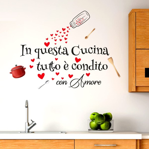 Wall Stickers Kitchen Sentences in This Kitchen Everything Is Seasoned With Love Wall Stickers Kitchen Quote With Love Wall Sticker Wall Decoration with Pot Ladle and Hearts SMALL