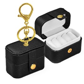 COSLANLEE Wedding Dog Ring Bearer Pillows Box, PU Leather Travel Mini Ring Holder Pouch with Keychain Clip& Buckle Closure, Bridesmaid Gifts Jewelry Storage Organizer Case for Women Girls(Black)