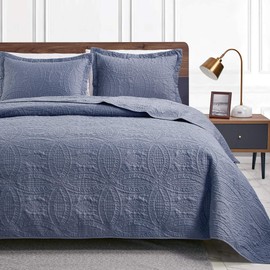 Love's cabin Love's cabin Twin Quilt Set Blue Bedspreads - Soft Bed Summer Quilt Lightweight Microfiber Bedspread- Modern Style Coin Pattern Coverlet for All Season - 2 Piece (1 Quilt, 1 Pillow Sham)