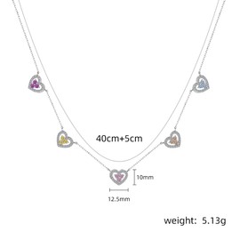 Heart Crystal Necklace with Emerald Stones 5 Heart Pendants Necklaces Jewelry for Women (Colorful)