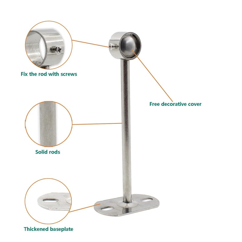2 Pack Ceiling Mount Bracket, Stainless Steel Wardrobe Pipe Bracket