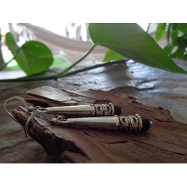 Long robust ethnic cases and matte pearl ✿ black silver earrings