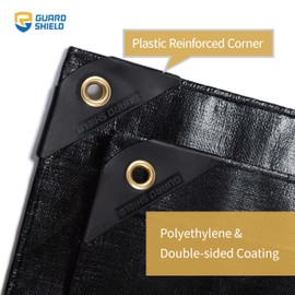 GUARD SHIELD Extreme Heavy Duty Black Poly Tarp 8x10 Feet Cover Waterproof Tarps 20mil Thick UV and Tear Resistant Tarpaulin