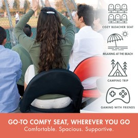 PICNIC TIME Oniva Portable Reclining Stadium Seat with Back Support, Folding Bleacher Chairs with Back and Cushion, Thick Padded Bench Seat and Armrest, Includes Six Backrest Positions, (Navy Blue)