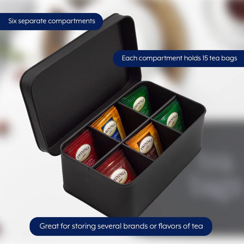 AuldHome Design AuldHome Enamelware Tea Bag Box (Black), Classic Sleek