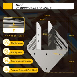 Andorm 60 Pack Stainless Steel Hurricane Ties for Rafter Brackets 2x4 18-Gauge Joist Hangers, Truss Framing Brackets for Roof, Hurricane Clips for Rafters