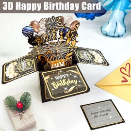 Uroboo 3D Pop Up Happy Birthday Card Stunning 3D Birthday Greeting Boxed Card for Unforgettable Celebrations for Women Mom Wife Daughter Grandma Girlfriend, Black