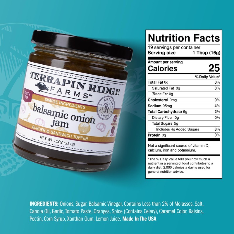 Terrapin Ridge Farms Balsamic Onion Jam, Rich Caramelized Flavor, Vegan