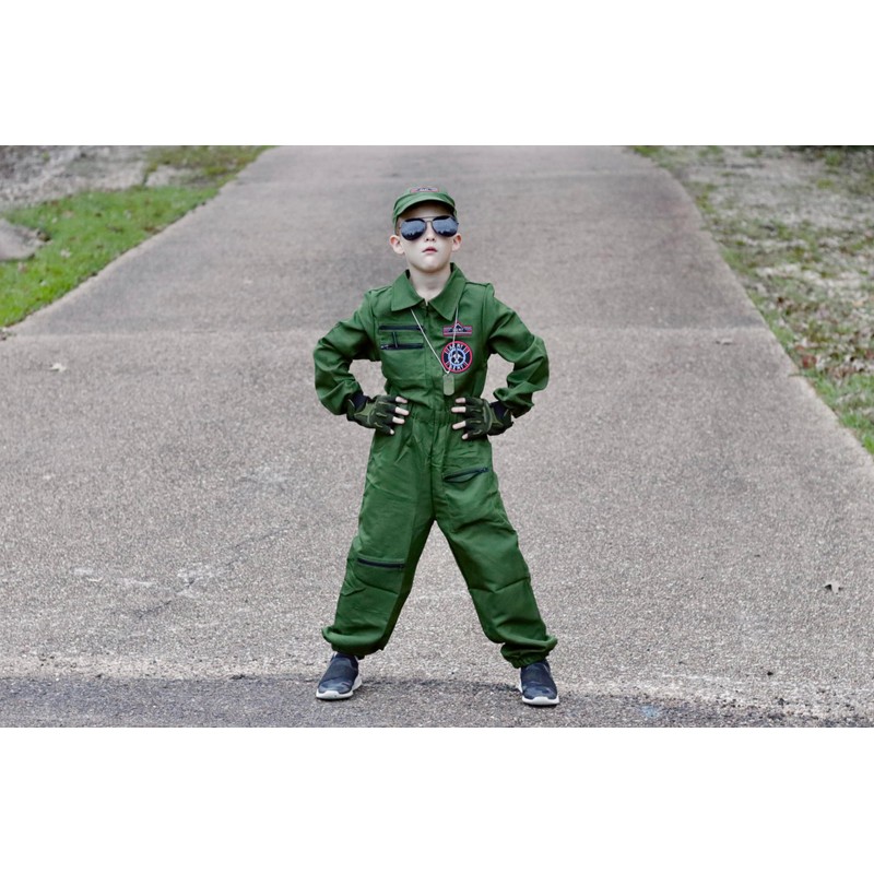 ReliBeauty Children's Pilot Costume, Fighter Jet Pilot Costume, Children, Green