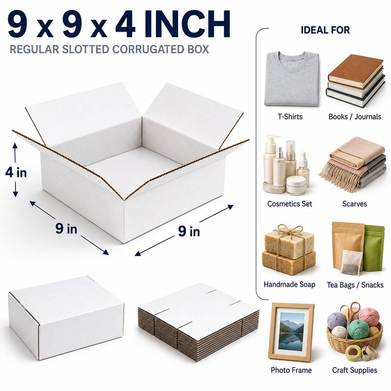 Yidomto 9x9x4 White Shipping Boxes, 25 Pack