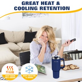 WYHVAND Tumbler with Lid and Straw, 40 oz Stainless Steel Insulated Tumbler for Water, Iced Tea or Coffee, Smoothie and More, 100% Leakproof Coffee Tumbler for Cup Holder Friendly Base（Navy, 40 oz）