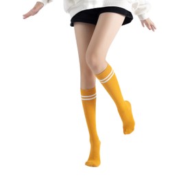 Yoga Pilates Socks with Grips for Women Non Slip Colored Cushioned Knee High Over the Calf Socks for Barre Ballet Dance (Yellow)