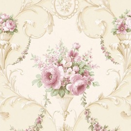 Norwall IM36423 in- Register Ornamental Floral Prepasted Wallpaper, Multi-Colored