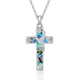 Cheyring Hummingbird Necklace for Women Abalone Cross Necklace Sterling Silver Cute Animal Jewelry Christmas Birthday Gifts