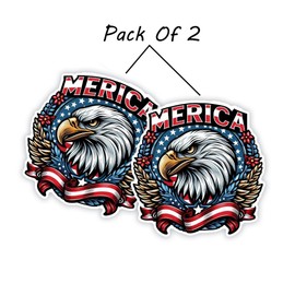eDesign Merica Bald Eagle Patriotic Vinyl Sticker Decal - 4 Inches - American Flag USA Pride Eagle Head Sticker for Car Truck SUV Van Window Bumper Laptop Tumbler and Any Smooth Surface 2-Pack