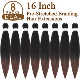 8 Packs/Lot Pre Stretched Braiding Hair 16 inch EZ Braid Yaki Texture Braiding Hair for Crochet Hair Braids Long Free Synthetic Fiber Hair Extensions (#T30)