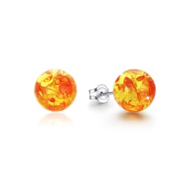 Amber Earrings for Women 925 Sterling Silver 8mm Amber Beads Stud Earrings Honey Amber Jewellery Gift for Lover
