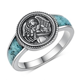CVRAVO St Michael Ring S925 Sterling Silver Archangel Saint Michael Ring Catholic Jewelry Gifts for Men Women, 9, Sterling Silver, No Gemstone