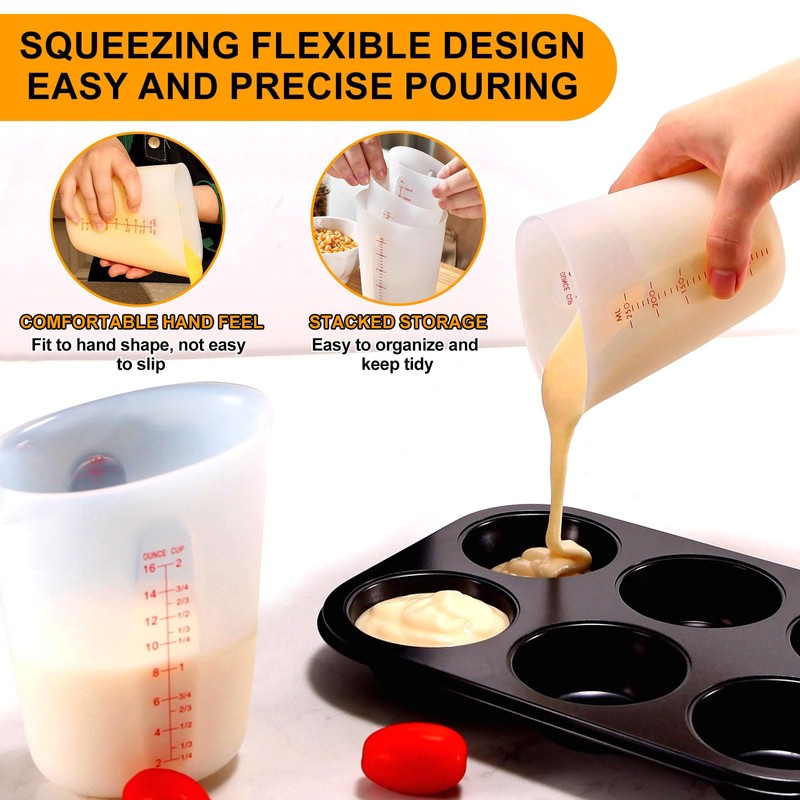 3 PCS Silicone Measuring Cups Flexible Chocolate Melting Cup for
