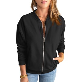 Fisoew Womens Zip Up Sweatshirts Jackets Casual Long Sleeve Loose Outwear with Pockets Black