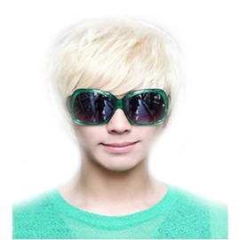 1 Piece Off-White Synthetic Fibre Wig Short Straight Side Swept Fringe Style Men Fake Hair Platinum Blonde False Hair Pieces for Cosplay Stage Makeup