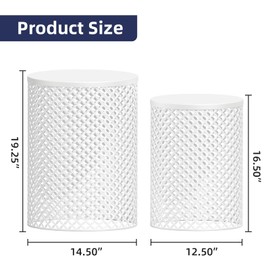 ChicFurnit Outdoor Side Table Set of 2, Cylindrical Metal Frame End Table, Decorative Garden Stool for Indoor Outdoor, Accent Garden Table Modern Nesting End Table for Patio Balconies, Cafes, White