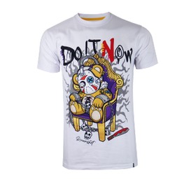 SCREENSHOT-S11207 Mens Hip-Hop Streetwear Premium Quality Tee - Electric Chair Execution Mask Chain Teddy Bear Patch Embroidery Gel Print T-Shirt-White-Medium