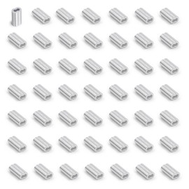 Jamiikury 50pcs M1 Aluminum Cable Crimps, Crimping Loop Sleeve Wire Rope Sleeves, Metal Double Barrel Ferrules for Wire Rope End