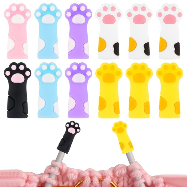 10PCS Cat Paw Knitting Needle Stoppers Point Protectors, Cute Silicone
