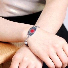 Tobestu Penicillin Allergy Waterproof Medical ID Bracelet - Red Symbol Dual-Link Bracelets for Women YA5493