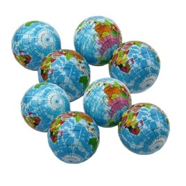 6Pcs 6cm Squeeze Earth Balls World Globe Map Stress Balls Lightweight Foam Stress Relief Educational Toys Hand Exercise Fidget Party Bag Fillers, Blue