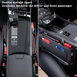 Cxtiy 2 Pack Car Seat Gap Filler Organizer Premium Leather, Universal Fit Accessories for Women Men Interior, Center Console Organizer with Card Slots for Suv Truck (Black)