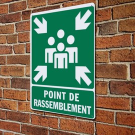 Aihesui Aluminum Signs Metal Sign Warning Sign Notice Sign Vertical Gathering Point Picto Evacuation Metal Sign for Garage Garden Craft Bar Road 8” x 12”