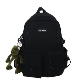 Mochila para Laptop, Kawaii De Moda, Gran Capacidad, Multi-bolsillo Mochilas para Laptop Mochila Nailon Unisex Viaje Compras Casual Multi Bolsillos,Con Colgante de Rana (Obsidian Negro)