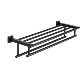 SEIDO Double Towel Racks for Bathroom, 30 Inch Long Towel Shelf with Double Towel Bar Wall Mounted, 304 Stainless Steel Bathroom Towel Storage Rack, Matte Black Towel Hanger Towel Holder with Shelf