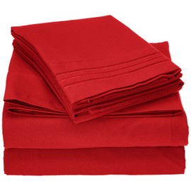 MattRest Luxury Silky-Soft 1800 Series Premium Collection - Wrinkle-Free 4-Piece Bed Sheet Set, Deep Pocket up to 16 inch, King Red