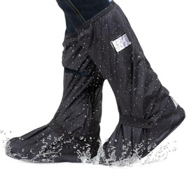 XL Size Rain Cover Shoes Bicycle PVC High Rain Cover Galoshes Shoe Cover with Reflector Shoe Covers Waterproof Black Shoe Covers Outdoor Non-Slip Cover Shoes for Men