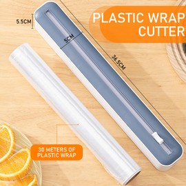 1 X Magnetic Cling Film Cutter with 1 Roll of Cling Film, Aluminum Foil Cutter, Food Packaging Dispenser, Cling Film Dispenser, Suitable for Cling Film, Tin Foil, Kitchen