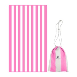 Victoper Microfiber Beach Towel Oversized Rapid Drying Sand Free Soft Compact Lightweight Qualities Beach Towels for Adults Ideal for Swimming Beach Yoga Camping Gym Carry Bag Pink Stripes 63x32 Inch