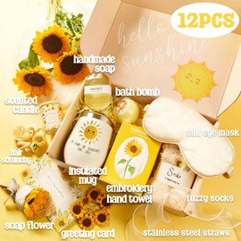 UNBOXMENT Sunflower Gifts for Women, Sending Sunshine Gift Basket, Get Well Soon for Sick Friend, Feel Better Care Package After Surgery Recovery, Thinking of You Cozy Spa Box