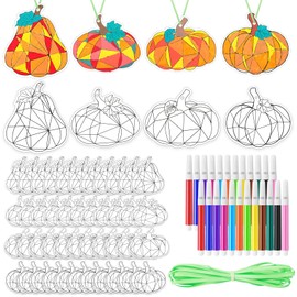 Blueweenly 80 Pcs Color Your Own Thanksgiving Fall Pumpkin DIY Coloring Craft for Kids Coloring Autumn Pumpkin Ornaments for Kids Fall Thanksgiving Party Classroom Activity Art Project Craft
