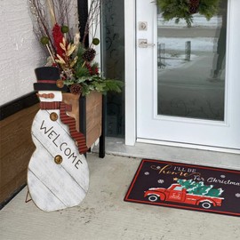 Christmas Wood Snowman Welcome Sign Front Porch Decor, 22"H Rustic Standing Snowman Table Fireplace Decor, Front Door Wooden Porch Sign Holiday Party Indoor Outdoor Xmas Decorations